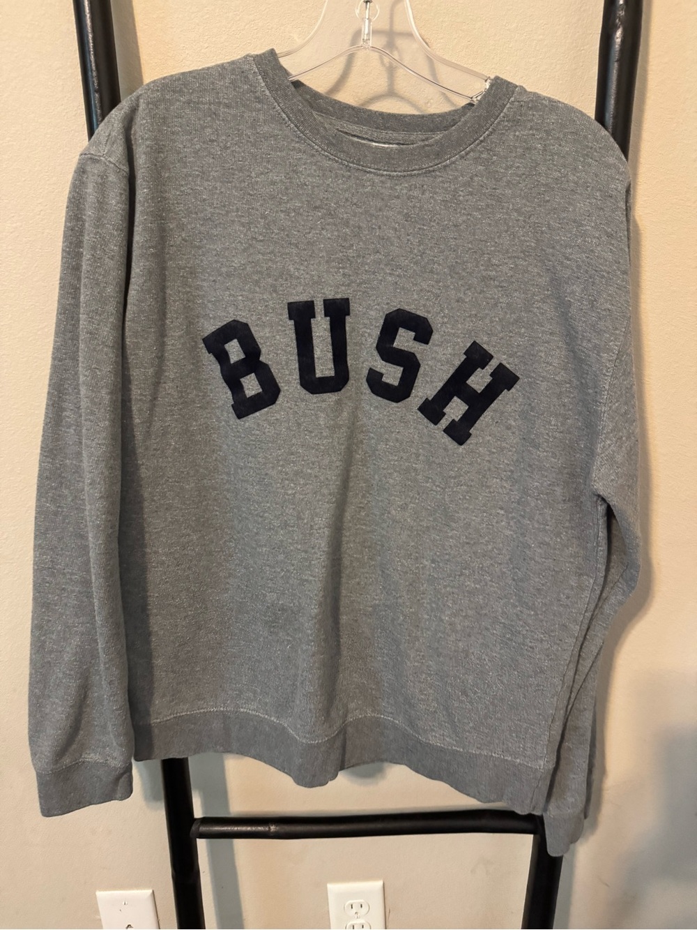 Men’s BUSH Gray Crewneck Sweater with Navy Lettering - Casual Pullover